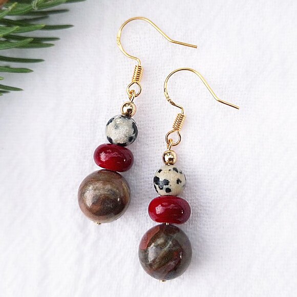Ceramic & Jasper Earrings, Earthy Boho Earrings, Natural Forest Earrings, Hippie - Picture 7 of 7